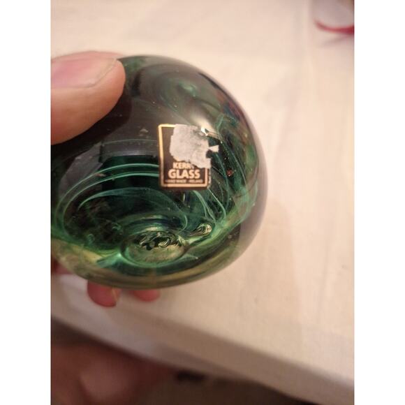 Vintage Kerry Glass Paper Weight Green Swirl Ireland Handmade 3” - Picture 5 of 6